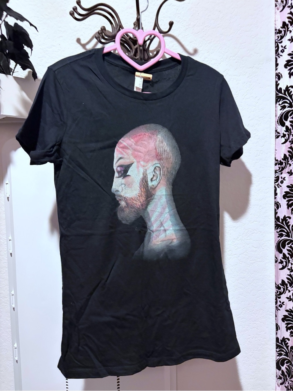 Women’s Black Graphic Short Sleeve Tee - Portrait Print